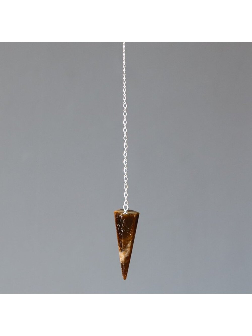 Tigers Eye Pendulum Dowser Stone Sterling Silver Brown Chatoyant Crystal Point